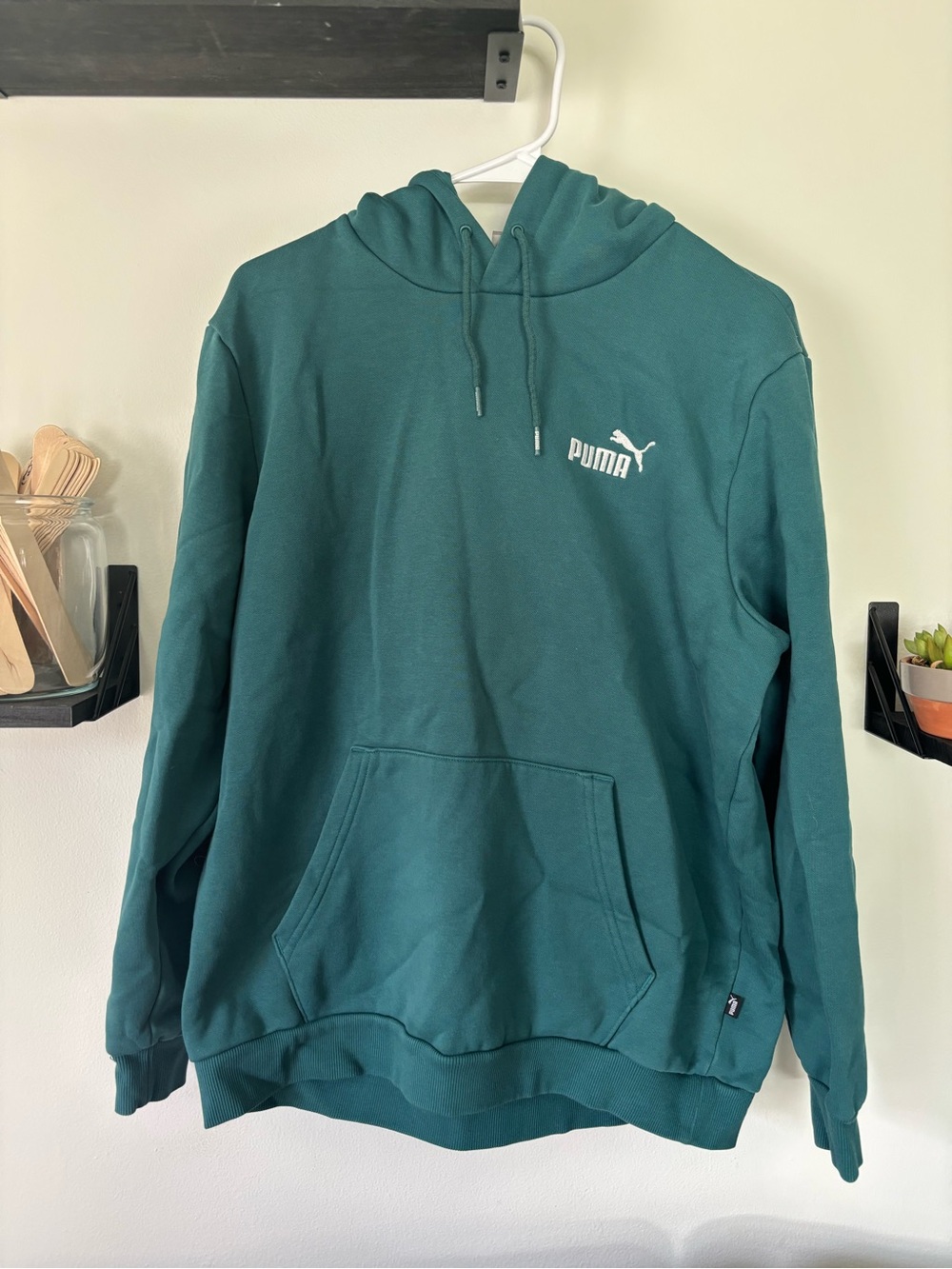 PUMA Teal Logo Pullover Hoodie Size L